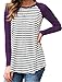 Halife Womens Striped O Neck Raglan T-Shirt Blouses Tops Plus Size Purple XXL 2X