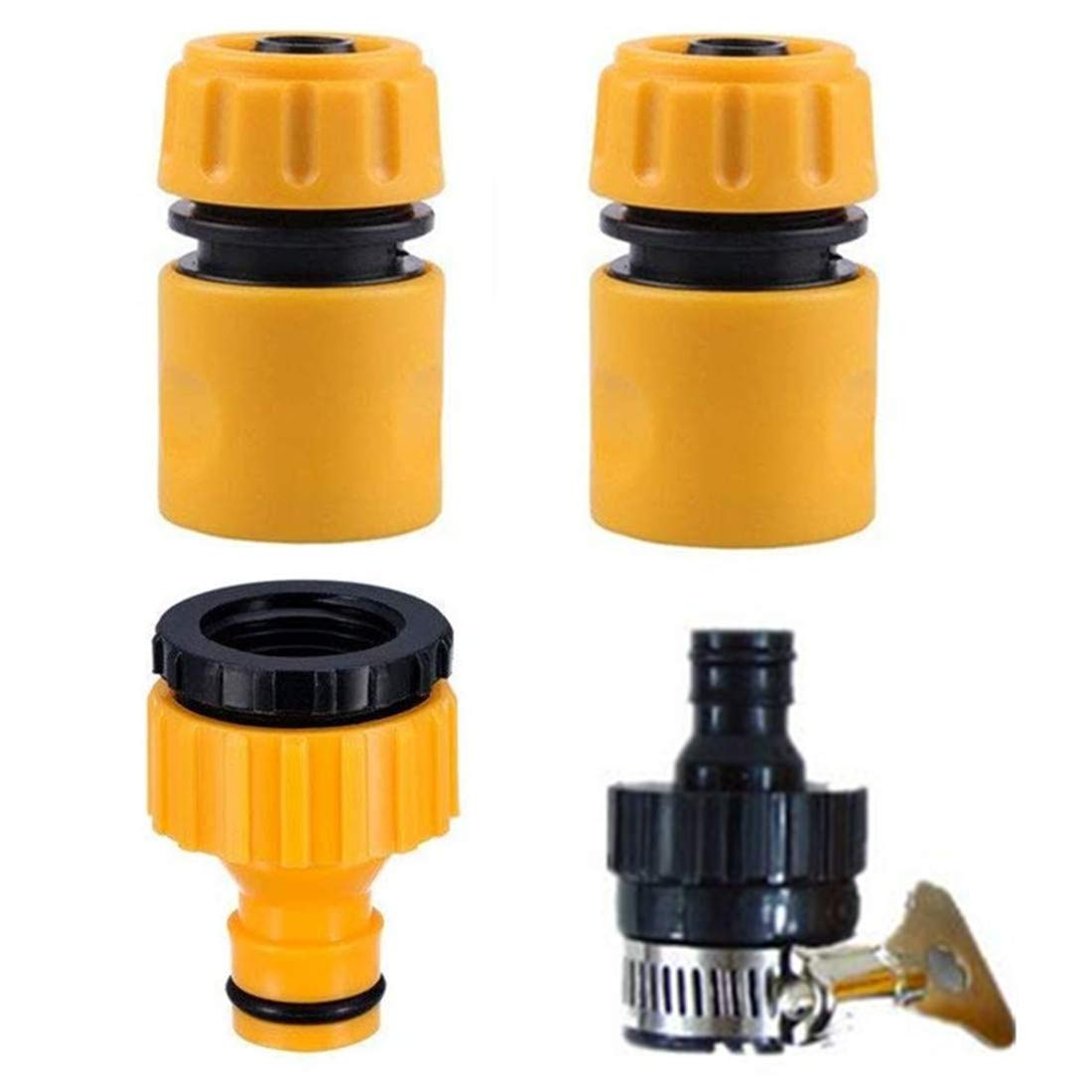 mciskin Hose Fitting Starter Set,Hose Tap Connector Kit for Watering,Car Washing,Washing Machine(1/2" Hose Pipe Quick Connector+Faucet Adapter)-4 Pack/Orange Yellow