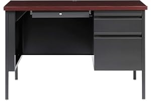 Lorell Fortress Series Mahogany Laminate Country Top Pedestal Desk, Charcoal Gray