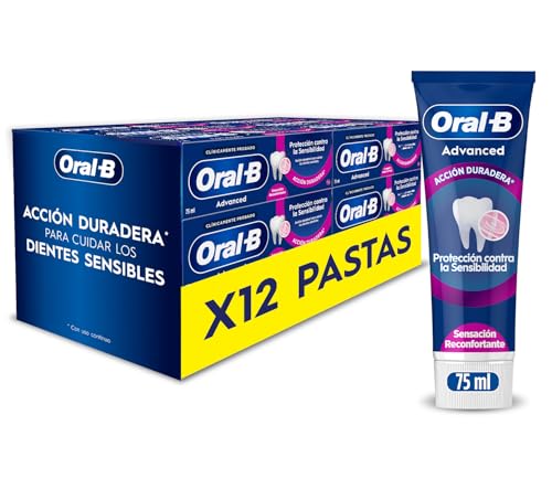 Oral-B Advanced Protección contra La Sensibilidad Pasta de Dientes con Flúor, Pack 12 X 75 ml, Sensación Reconfortante, Dentífrico con Sabor Hierbabuena Y Eucalipto para Dientes Sensibles