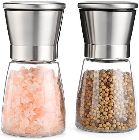 Magicook Salt and Pepper Grinder Set, Stainless Steel Grips Grinder, Black Pepper Mill Cooking Utensil Grinders, Coarse to Fine Adjustable Grinder