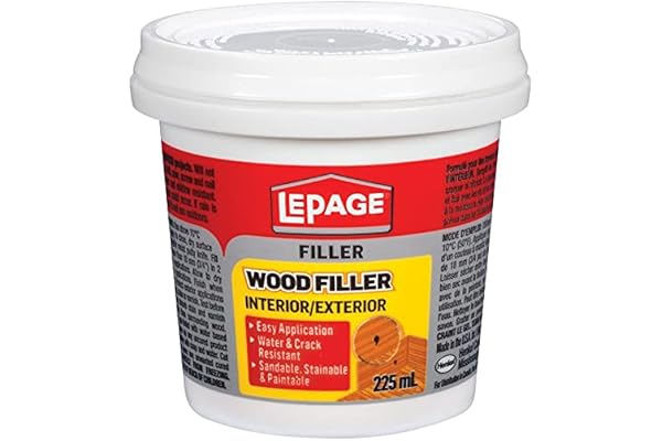 Lepage Wood Filler - Interior & Exterior Wood Putty for Repairs, Holes, & Cracks, Paintable & Stainable - 225 mL, 1 Pack