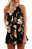 Seraih Women's Sexy Floral Print Strapless Jumpsuit Overlay Romper Jumpsuit (S, Black)