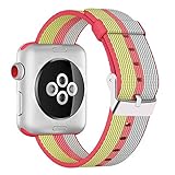 Yichan Woven Nylon Fabric Wrist Strap Replacement Band with Classic Square Stainless Steel Buckle for Apple Watch iWatch Series 1 / 2,Sport & Edition,42mm,Red