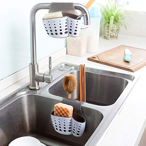 Kinteshun Kitchen Sink Caddy Sponge Soap Holder Hang Basket for Scrubber Dish Brush Kitchen Accessories Organizer (White,Saddle-shaped)
