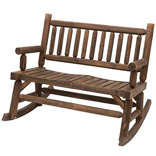Outsunny Outdoor Wood Rocking Chair with Log Design, Wide Curved Seat