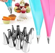 WJASI Silicone Piping Bags and Nozzle,Silicone Icing Piping Cream Pastry Bag and 12 Pcs Piping Nozzle Set for 