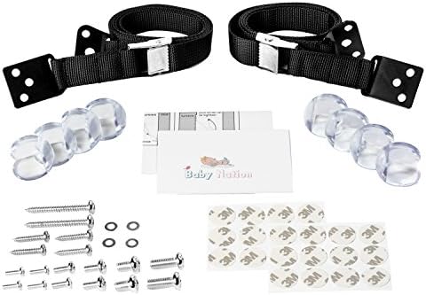 2 Genuine Anti-Tip Furniture Straps Thicker and Longer With 8 Pack Corner Guards For TV, Furnitures and Tables | All Metal Parts, Bolts &amp; Hardware Included | FREE BABY SAFETY EBOOK INCLUDED (10 PACKS)