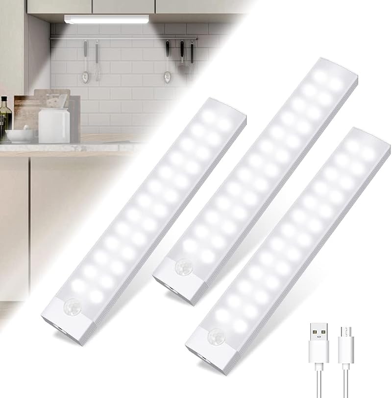 Tailcas Indoor Motion Detector Lamp USB Rechargeable Kitchen Lighting 3 Modes