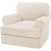H.VERSAILTEX Sofa Cover 2 Piece T Cushion Armchair Slipcovers Thick Velvet Couch Cover Furniture Protector Stretch T Cushion Sofa Covers for 1 Cushion Couch with 1 Individual T Cushion Covers, Ivory