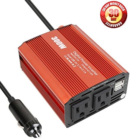SportsEveryday 300W Dual 110V AC Outlets Power Inverter Car DC 12V to 110V AC Car Inverter with Dual USB Charging Ports