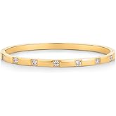 PAVOI 14K Gold Plated Love Bangle Bracelets for Women | Waterproof Stainless Steel Cubic Zirconia Hinged Bracelet Dupe