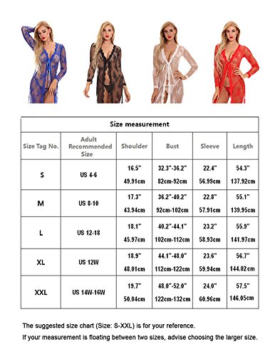 cunlin Women Sexy See Through Lace Gown Kimono Cover Up Sleepwear Set Plus Size Dress Maternity Pregnant Robe White XL