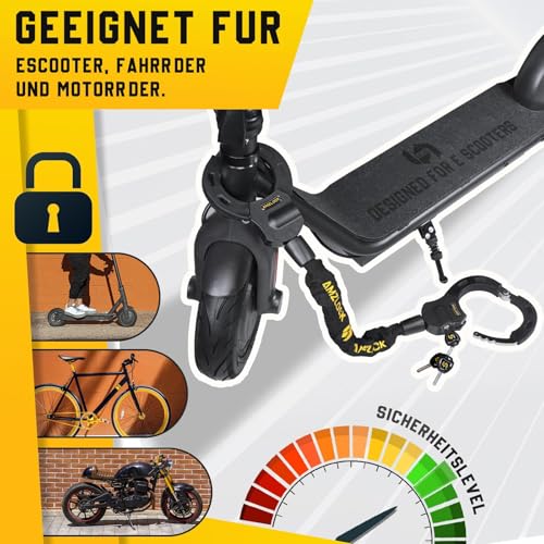 AMZLOCK E Scooter Lock, 8mm Thick Chain Lock for E Scooter, Handcuff Lock with Bag for Scooter, Bike, Motorcycle