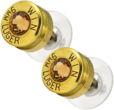 LoriDavidson Designer Brass 9mm Bullet Shell Swarovski Crystal Stud Earrings