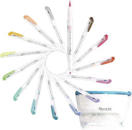 Amazon ゼブラ マイルドライナー ブラッシュ 15色セット ペンケースセット 筆ペン 極細両用 水性顔料 マーカーペン 水性 文房具 オフィス用品