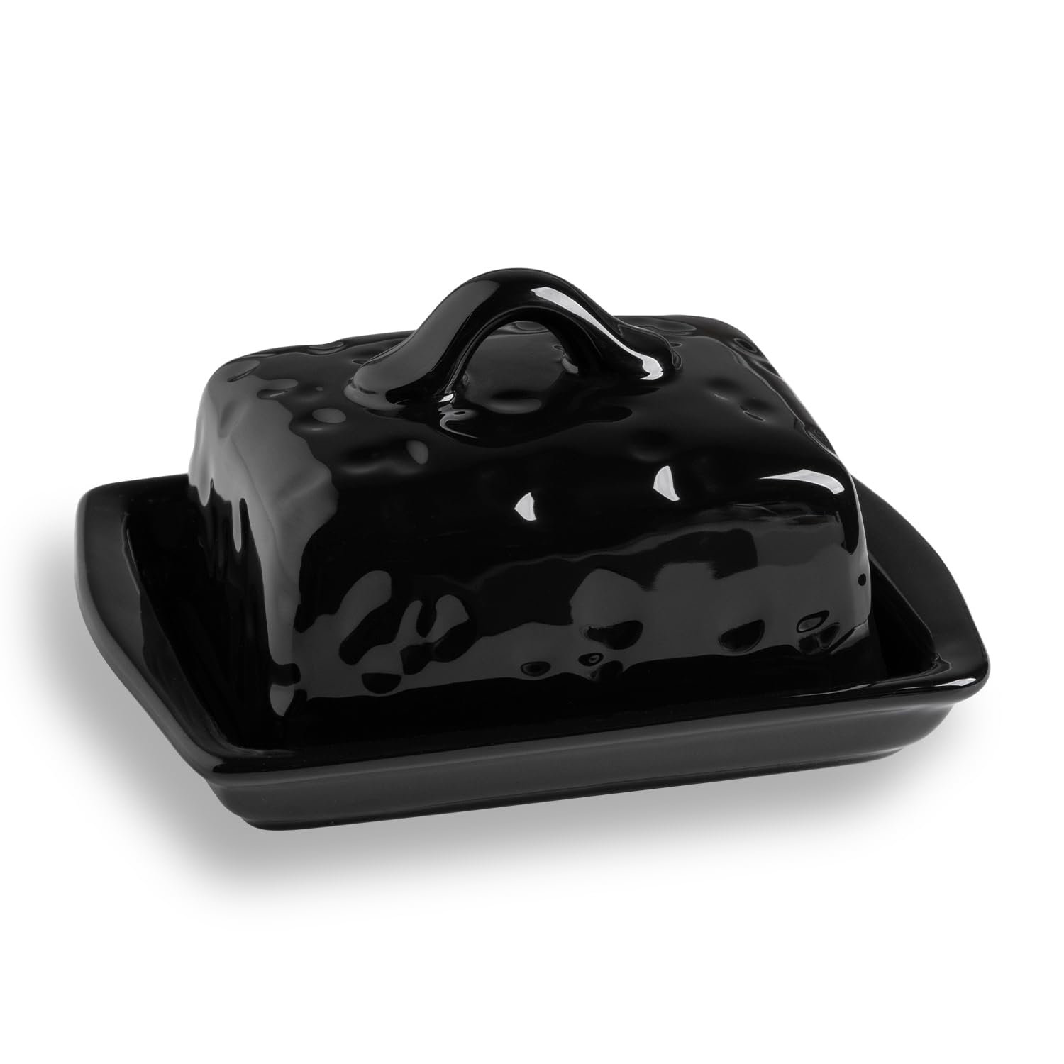 Sweejar Home Ceramic Butter Dish with Lid,Cheese-Shaped Butter Holder,Cute Butter Dish for Countertop,Kitchen Deco & Butter Storage(Black)