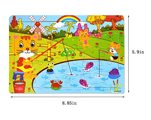 Wooden Jigsaw Puzzles Set for Kids Age 2-6 Year Old 30 Piece Colorful Wooden Puzzles for Toddler Children Learning Educational Puzzles Toys for Boys and Girls (4 Puzzles) - Thumbnail 3