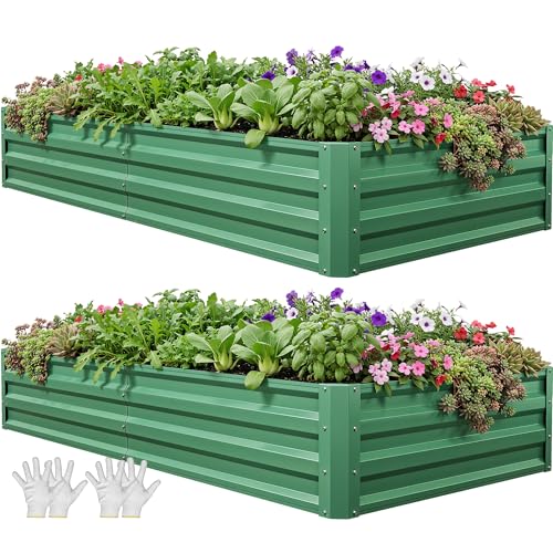 YITAHOME 6x3x1ft 2pcs Large Raised Garden Bed Kit, Galvanized Metal Planter Box…
