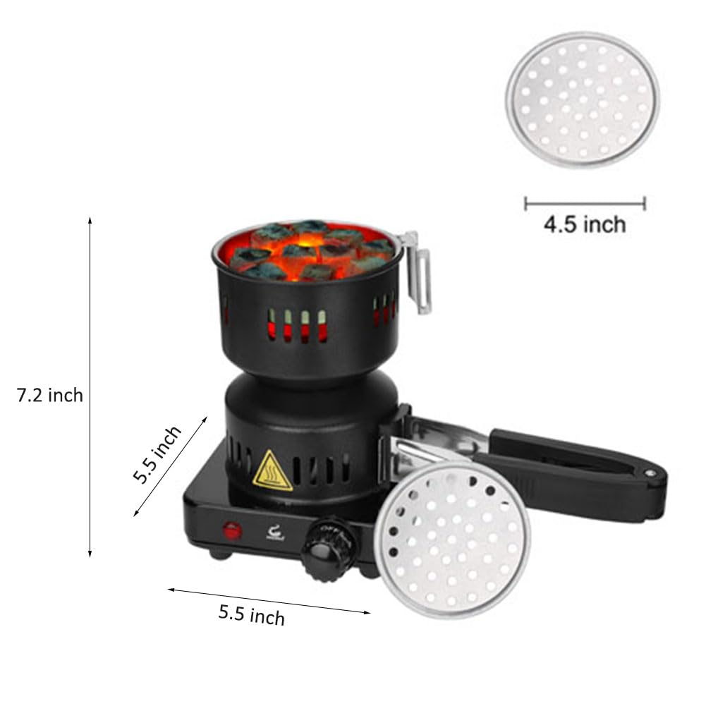 Multipurpose Charcoal Starter - Coal Burner Hot Plate Electric Stove Coconut Starter with Stainless Detachable Tongs, 4.9Ft Longer Cords, 600W Faster Heating for BBQ Kitchen etc.