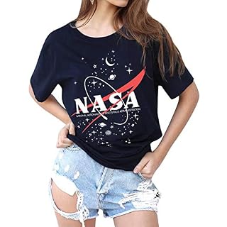 WLLW Women NASA Shirt Short Sleeve Graphic Tees Space T-Shirt