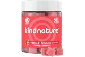 kindnature Vitamin B1 Gummies 500mg – High Potency Thiamine Supplement for Energy, Focus & Nervous System – Vegan, Non-GMO Chewable B1 Vitamins for Adults & Kids – Natural Strawberry Flavor – 60 Ct