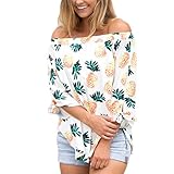 Han Shi Blouse, Women Fashion Sexy Tops Pineapple Printing Casual Long Sleeve T Shirt (XL, White)