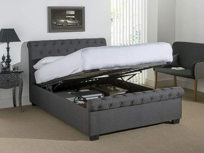 Snuggle Beds Eleanor Dark Grey Fabric 4FT6 Double Ottoman Beds