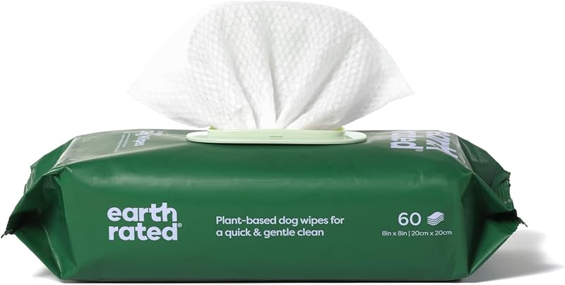 Earth Rated Pet Wipes for Dogs Cats Hypoallergenic Lavender Scent 60 Count