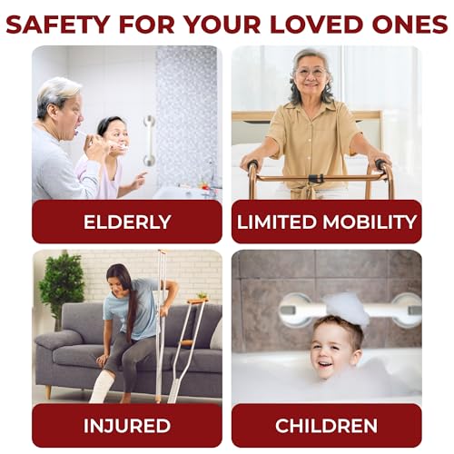 Safe-er-Grip Changing Lifestyles Suction Cup Grab Bars For Bathtubs & Showers; Safety Bathroom Assist Handle, White & Grey, 16 Inches