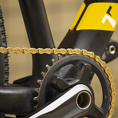 Ztto Gold Silver Grey Bicycle Chain for 7 8 9 10 11 12 14 16 18 21 22 24 27 30 33 Speed Mountain Bike and Road Bicycles (Gold with Hollow Plate, 11 Speed)
