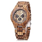 Bewell W116B Mens Wooden Watch with Date Day Luminous Hands Lightweight Retro Wrist Watch (Zebra Wood)