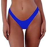 SherryDC Women's Sexy Cheeky Thong Brazilian Cut Low Rise High Leg Bikini Bottom