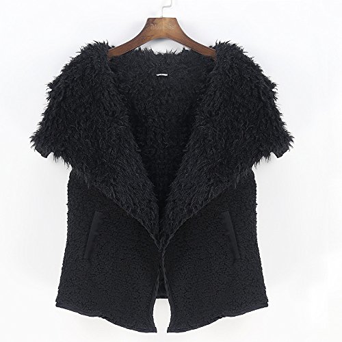 AOJIAN Women Jacket Sleeveless Outwear Vest Plush Pocket Gilet Waterfall Open Front Waistcoat Coat Black - Thumbnail 3
