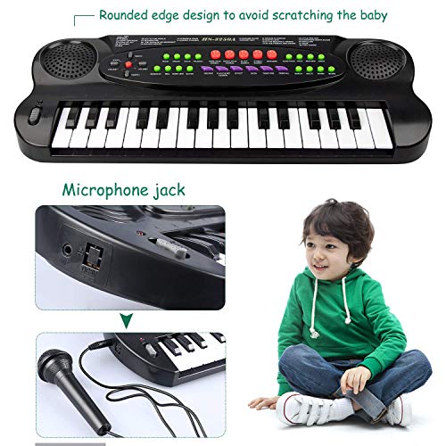 aPerfectLife Kids Keyboard, 32 Keys Multifunction Electronic Kids Piano Keyboard Musial Instrument for Kids with Microphone (Black)