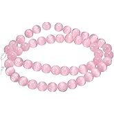 HARFINGTON 48pcs Pink Cat's Eye Stone Beads 8mm Round Smooth Gemstone Crystal Loose Bead for Jewelry Making Bracelets Necklace Earrings DIY