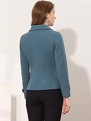 Allegra K Women's Notched Lapel Double Breasted Pea