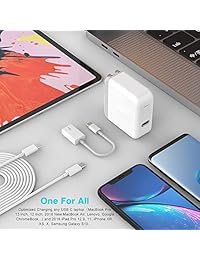 Cargador USB C para iPad Pro 2018 12.9, 11, MacBook Air, MacBook 12 pulgadas, iPhone, Samsung, 45W Thunderbolt 3 Puerto USB C Power Aadpter, con USB Tipo C a USB 3.0 Adaptador y 6.6ft USB C-C Cable