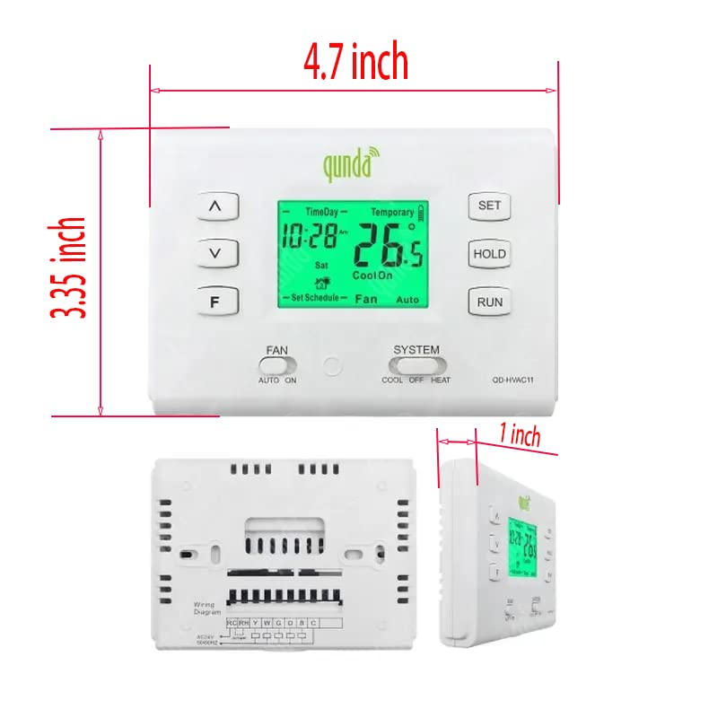 Programmable Thermostat LCD Display Heat & Cooling Temperature Control - Easy to Install for Central air Conditioner-1 Heat/1 Cool