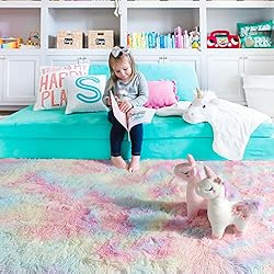 PAGISOFE 4x6 Rainbow Fluffy Soft Plush Area Rugs