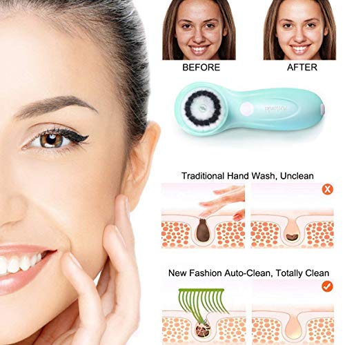 Facial Brush Rechargeable Rotating Waterproof Cleansing Brush with 3 Brush Heads, USB Charging, Spin Face Brush for Deep Cleansing, Gentle Exfoliating and Massaging