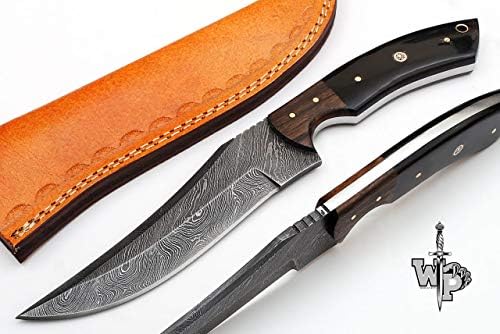 World Points Ram Horn Handmade Custom Damascus Steel Hunting Knife/Blade/with Sheath/1-Piece
