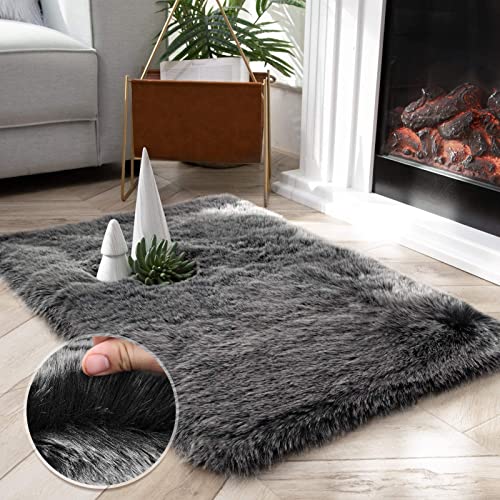 Ashler Weicher Fuchs Kunstpelz Stuhl Couch Abdeckung Bereich Teppich für Schlafzimmer Boden Sofa Wohnzimmer Schwarz Weiß Rechteck 70 x 90 cm
