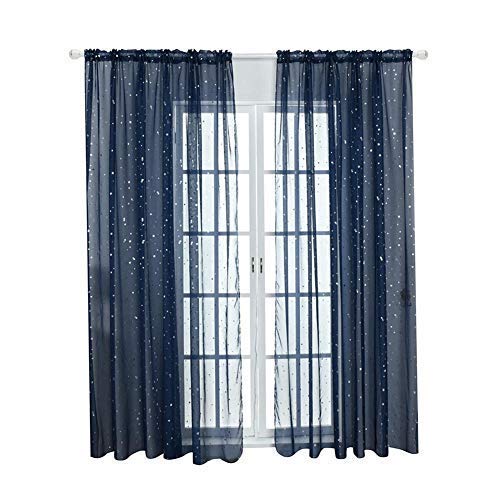Tulle Window Door Curtain Drape Bedroom Living Room Coffee Shop Window Treatment Decorations(Navy blue)