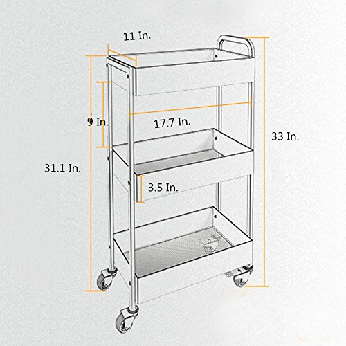 Yontree 3-Tier Kitchen Baker's Rack Utility Storage Trolley Rolling Cart Laundry Cart Flowerpot Shelf Gap Storage Rack Moveable Bookcase for Kids White 17.7x11x33 in.