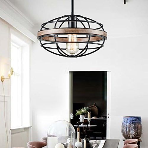 DANXU Lighting Vintage Retro Hanging Pendant Wrought Iron Wood Paint Ceiling Light Pendant Light