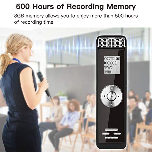 Voice Recorder, AKSDESY Digital Recorder Voice Activated Recorder-Easy Recording of Lectures and Meetings with Double Microphone/Noise Reduction Audio/Sound/Portable Mini Tape Dictaphone/ MP3/USB/8GB