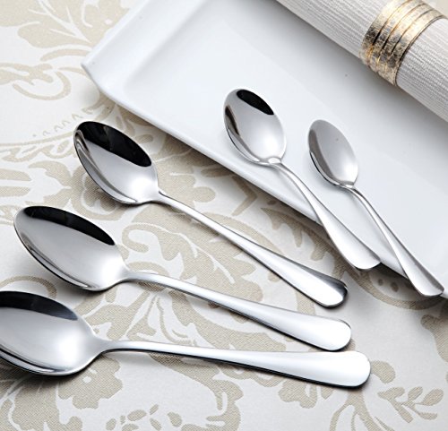 HornTide 6-Piece Dinner Spoon Set Table Spoon Flatware Stainless Steel Mirror Polishing 7-Inch 18cm - Thumbnail 5