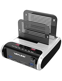 wavlink USB 3.0 A SATA disco duro estación de acoplamiento para 2.5 ¡± & 3.5 ¡± HDD SSD con adaptador de lector de tarjeta y 2 puertos hub [compatible con UASP y de hasta 10TB]