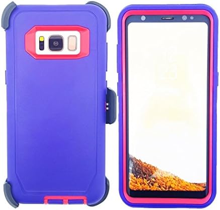Galaxy S8 PLUS Case, 3-Layer Protection Military Grade Rugged Shockproof Defender Case for Samsung Galaxy S8+ Models (With Belt Clip Holster) (Purple/Hot Pink)
